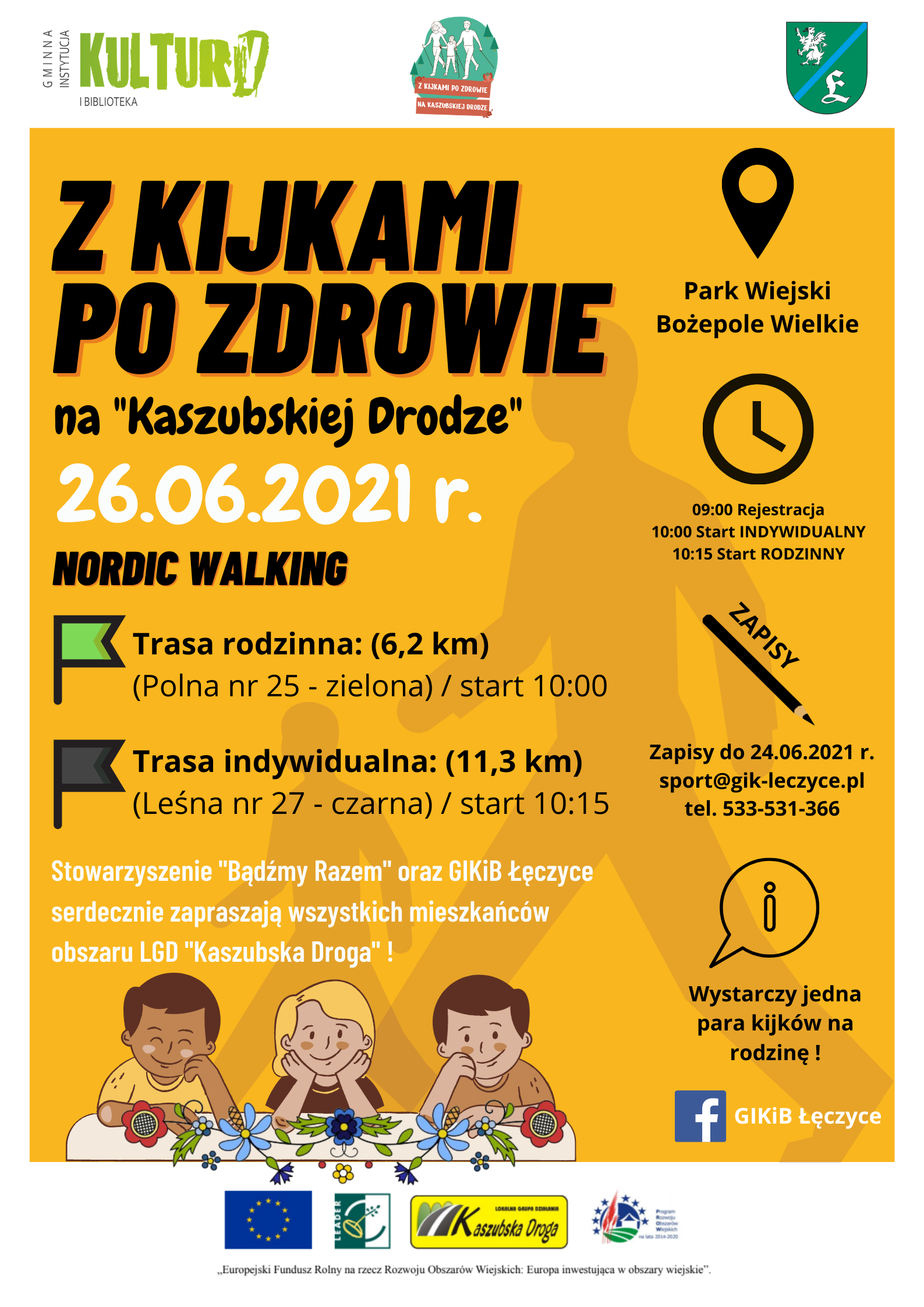 Plakat Rajd nordic walking w miejscowości Bożepole Wielkie